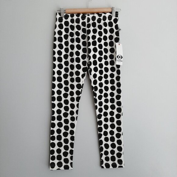 NEW - VEENA Organic Cotton Blend Polka Dot Leggings Tights B&W Kids Girls Sz 14 - Picture 2 of 12